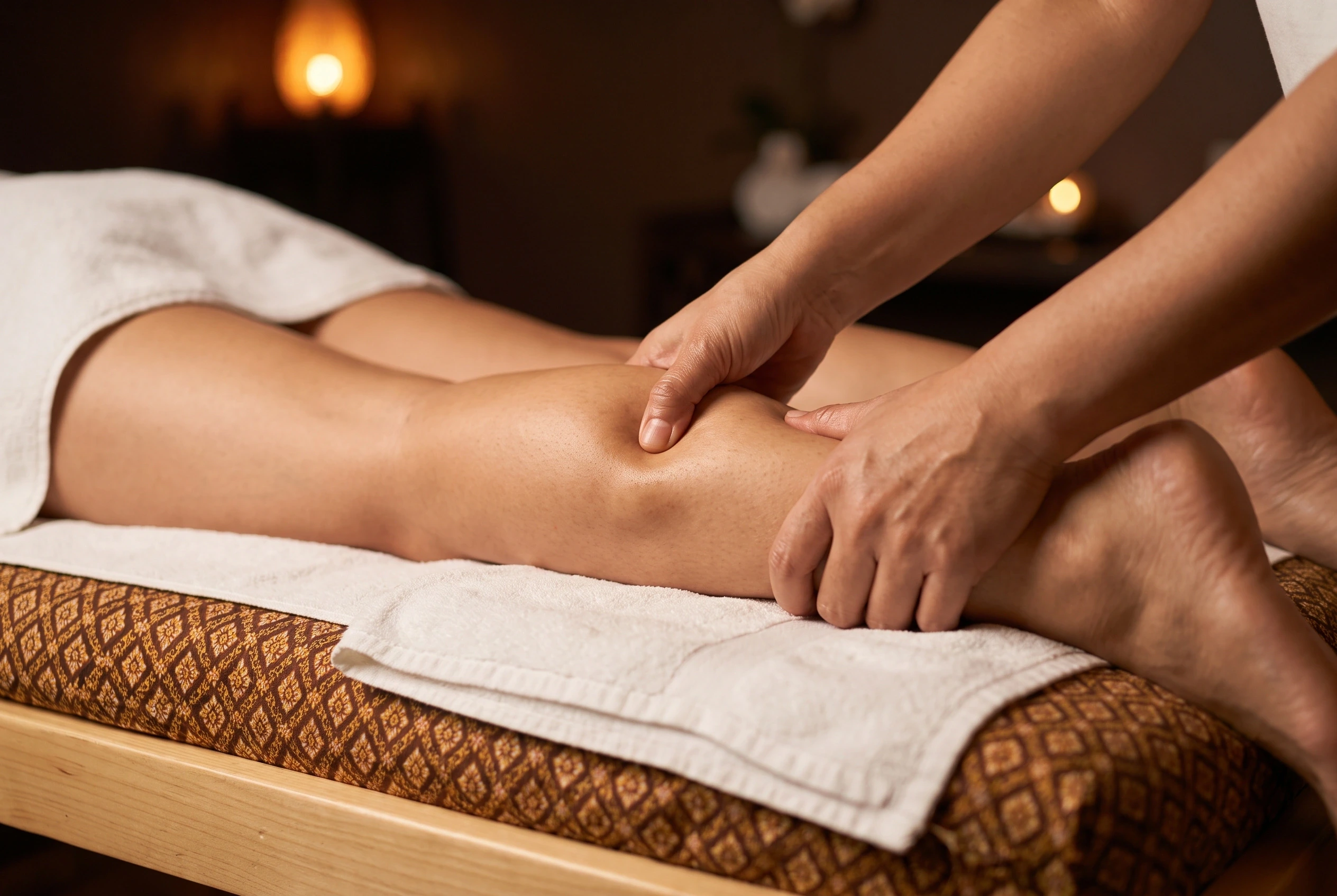 Gerichte massage van de kuitspier tijdens een sportmassage